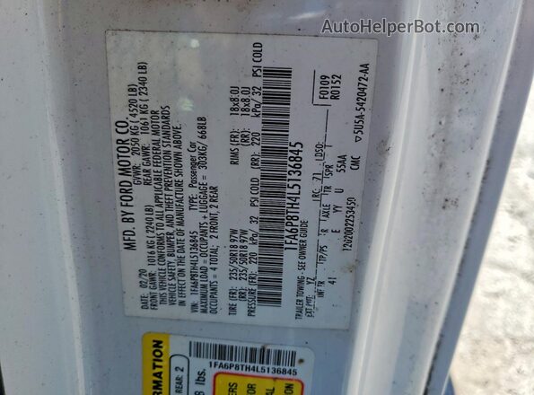 1FA6P8TH4L5136845 2020 FORD MUSTANG Белый Вид подкапотного пространства