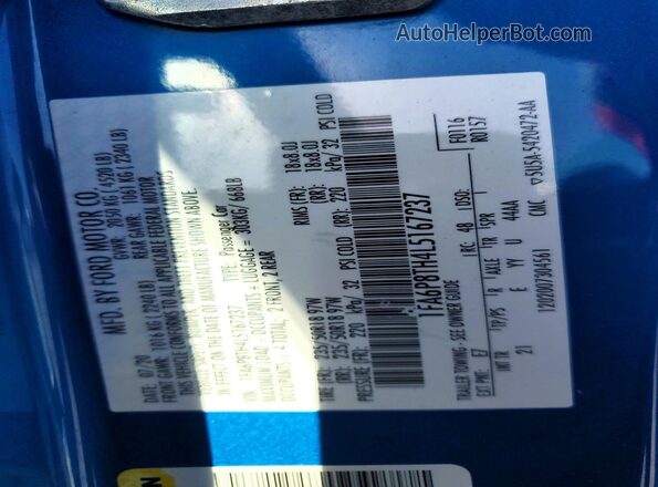 1FA6P8TH4L5167237 2020 FORD MUSTANG Blue Widok naklejki z numerem VIN