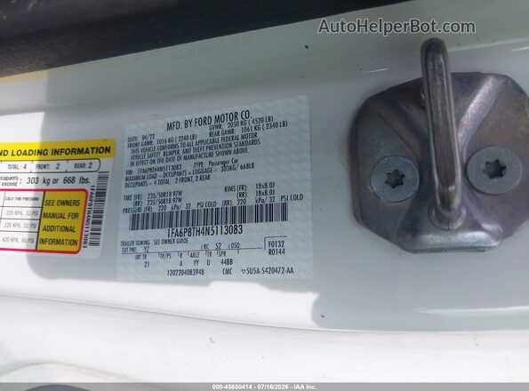 1FA6P8TH4N5113083 2022 FORD MUSTANG White Շարժիչի բաժամունքի տեսք