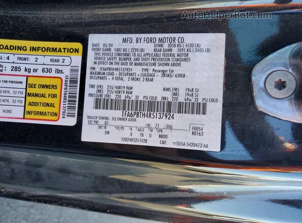 1FA6P8TH4R5137924 2024 FORD MUSTANG Black Widok komory silnika