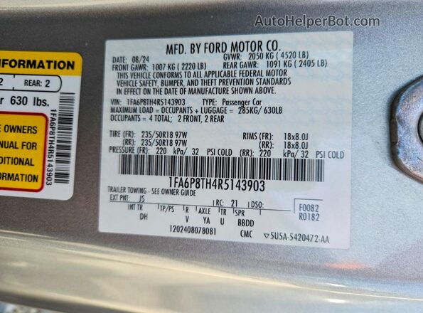 1FA6P8TH4R5143903 2024 FORD MUSTANG Gray Vista del compartimento del motor
