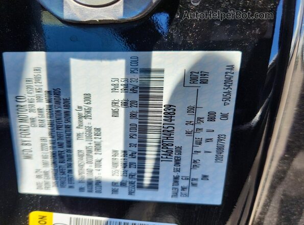 1FA6P8TH4R5144839 2024 FORD MUSTANG Black VIN კოდის სტიკერის ხედი