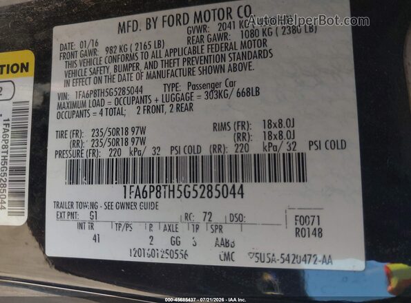 1FA6P8TH5G5285044 2016 FORD MUSTANG Black Engine compartment view