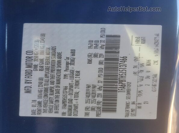 1FA6P8TH5J5137466 2018 FORD MUSTANG Синий Вид подкапотного пространства
