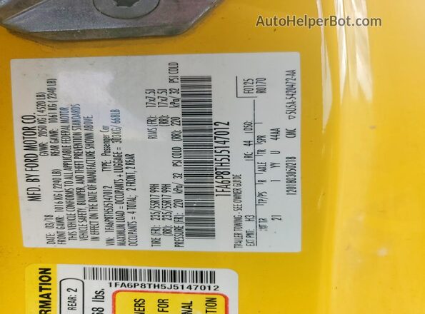 1FA6P8TH5J5147012 2018 FORD MUSTANG Yellow Вид підкапотного простору
