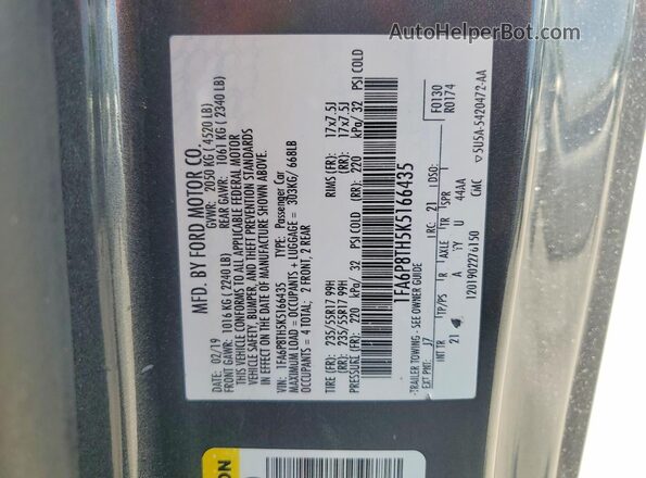 1FA6P8TH5K5166435 2019 FORD MUSTANG Gray Շարժիչի բաժամունքի տեսք