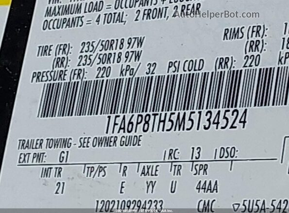 1FA6P8TH5M5134524 2021 FORD MUSTANG Black Widok komory silnika