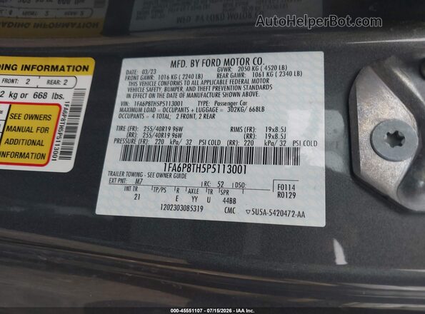 1FA6P8TH5P5113001 2023 FORD MUSTANG Gray ძრავის განყოფილების ხედი