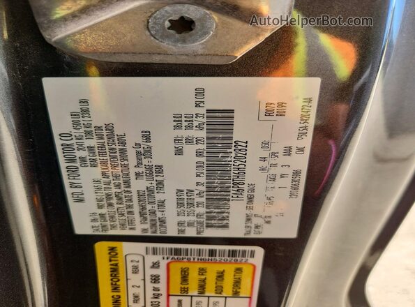 1FA6P8TH6H5202822 2017 FORD MUSTANG Gray Vista de la etiqueta del VIN