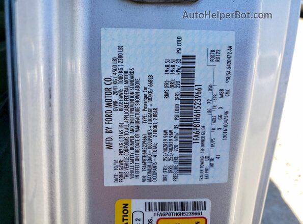 1FA6P8TH6H5239661 2017 FORD MUSTANG Silver VIN կոդի պիտակի տեսք
