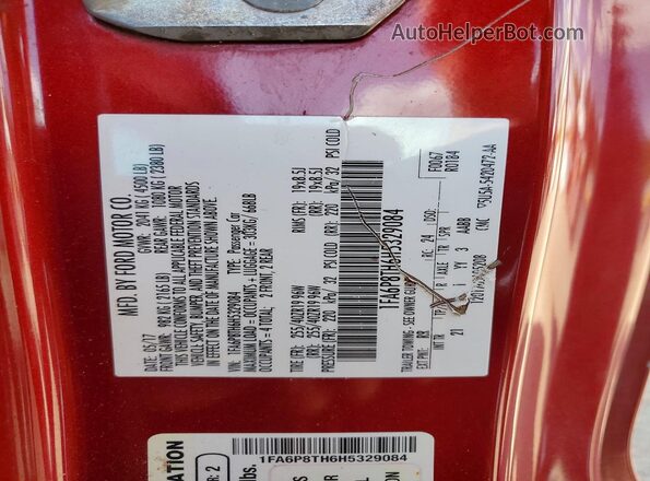 1FA6P8TH6H5329084 2017 FORD MUSTANG Red Շարժիչի բաժամունքի տեսք