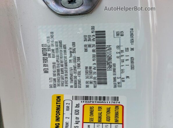 1FA6P8TH6R5117674 2024 FORD MUSTANG White VIN կոդի պիտակի տեսք