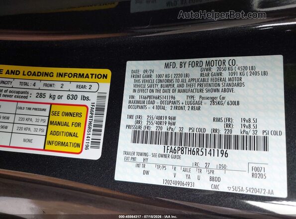 1FA6P8TH6R5141196 2024 FORD MUSTANG Black Engine compartment view