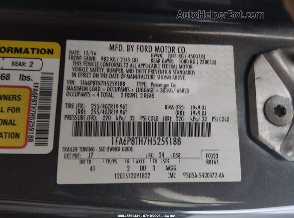 1FA6P8TH7H5259188 2017 FORD MUSTANG Gray Вид підкапотного простору