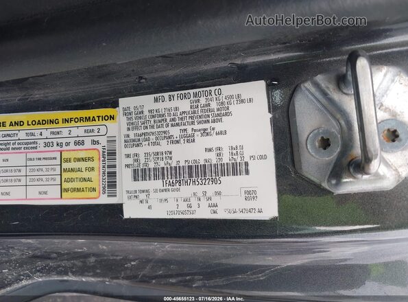 1FA6P8TH7H5322905 2017 FORD MUSTANG Серый Вид подкапотного пространства