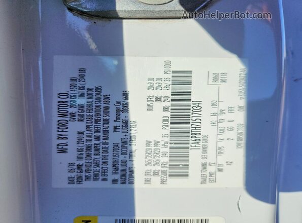 1FA6P8TH7J5170341 2018 FORD MUSTANG White Вид наклейки з VIN-кодом
