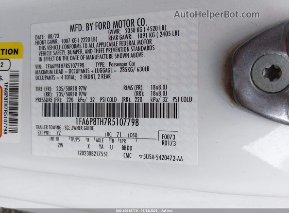 1FA6P8TH7R5107798 2024 FORD MUSTANG White Engine compartment view
