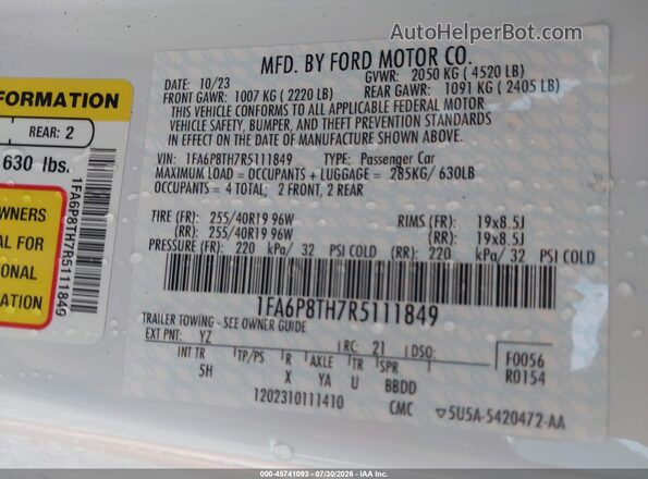 1FA6P8TH7R5111849 2024 FORD MUSTANG White Widok komory silnika