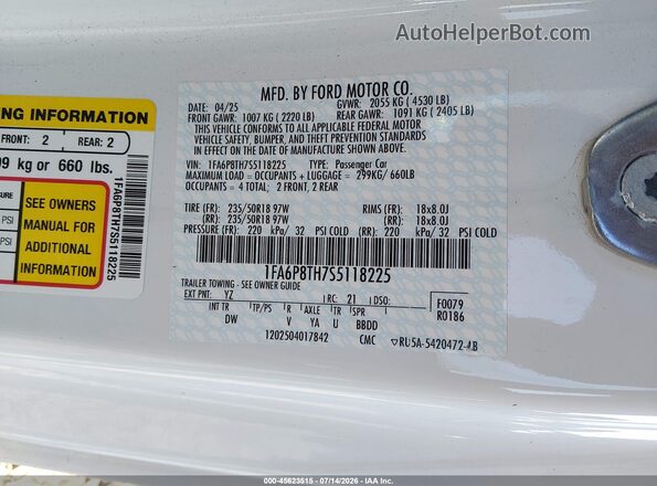 1FA6P8TH7S5118225 2025 FORD MUSTANG White Вид підкапотного простору