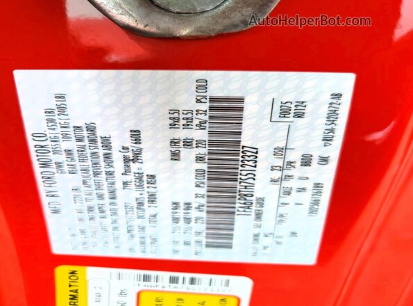1FA6P8TH7S5123327 2025 FORD MUSTANG Red VIN კოდის სტიკერის ხედი