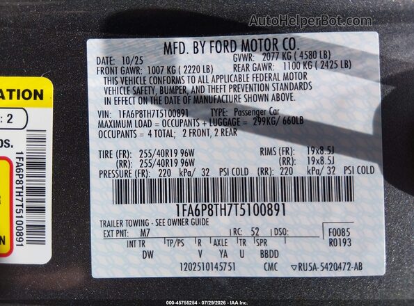 1FA6P8TH7T5100891 2026 FORD MUSTANG Gray Շարժիչի բաժամունքի տեսք
