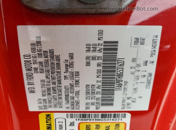 1FA6P8TH8G5316271 2016 FORD MUSTANG Красный Вид подкапотного пространства