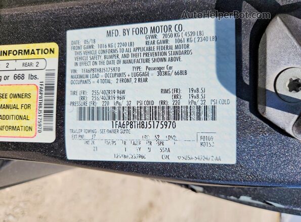 1FA6P8TH8J5175970 2018 FORD MUSTANG Charcoal Engine compartment view