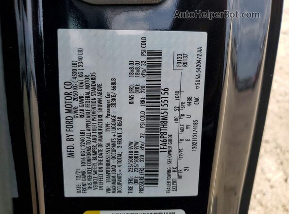 1FA6P8TH8M5155156 2021 FORD MUSTANG Black Vista del compartimento del motor