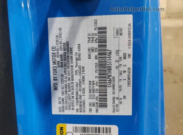 1FA6P8TH8R5114467 2024 FORD MUSTANG Blue VIN կոդի պիտակի տեսք