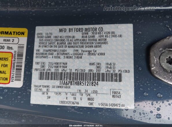 1FA6P8TH8R5121824 2024 FORD MUSTANG Blue ძრავის განყოფილების ხედი