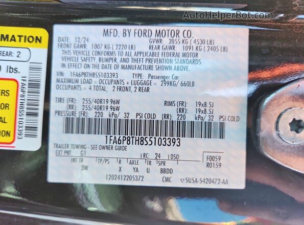 1FA6P8TH8S5103393 2025 FORD MUSTANG Black Widok komory silnika
