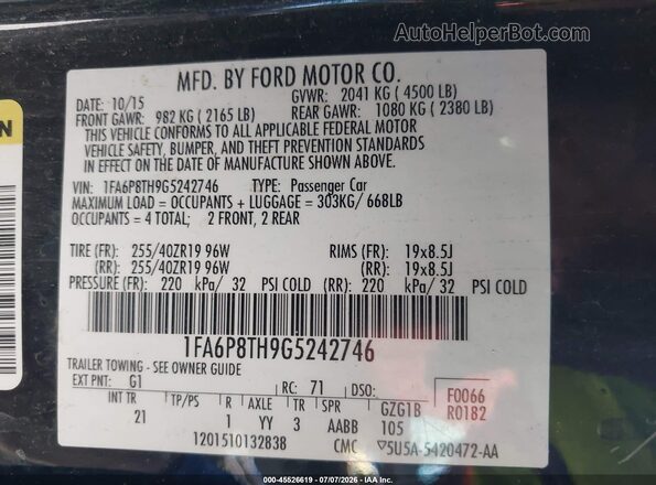 1FA6P8TH9G5242746 2016 FORD MUSTANG Black Engine compartment view