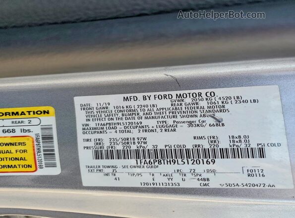 1FA6P8TH9L5120169 2020 FORD MUSTANG Silver ძრავის განყოფილების ხედი