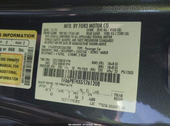 1FA6P8THXG5261208 2016 FORD MUSTANG Gray Engine compartment view