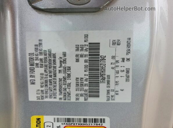 1FA6P8THXH5217842 2017 FORD MUSTANG Silver Вид підкапотного простору