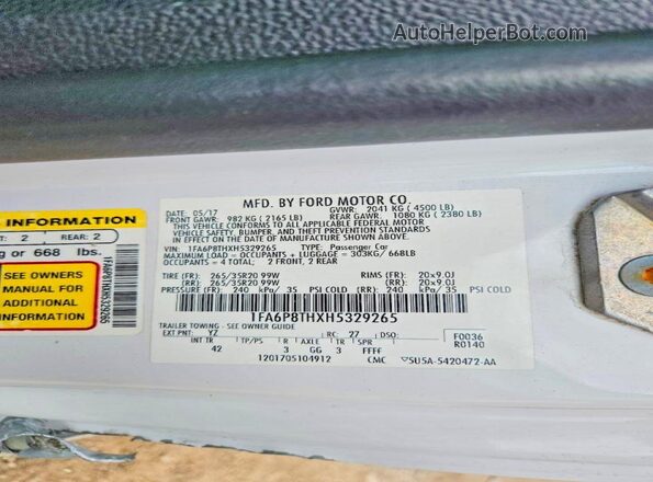 1FA6P8THXH5329265 2017 FORD MUSTANG White Engine compartment view