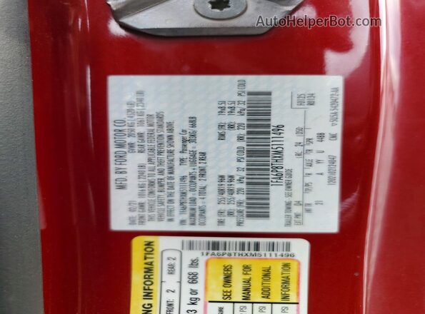 1FA6P8THXM5111496 2021 FORD MUSTANG Burgundy Вид підкапотного простору