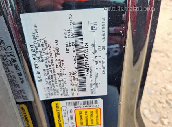 1FA6P8THXM5155157 2021 FORD MUSTANG Black ძრავის განყოფილების ხედი