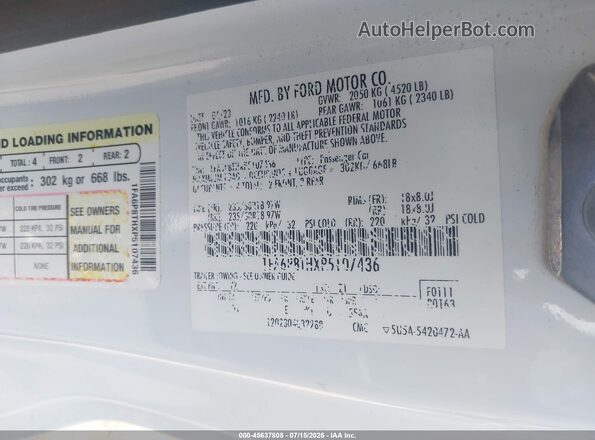 1FA6P8THXP5107436 2023 FORD MUSTANG White Widok komory silnika