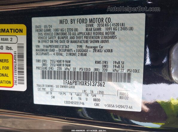 1FA6P8THXR5137362 2024 FORD MUSTANG Черный Вид подкапотного пространства