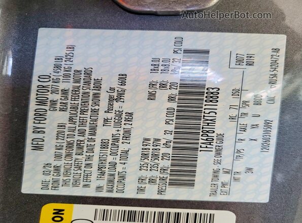 1FA6P8THXT5118883 2026 FORD MUSTANG Gray ძრავის განყოფილების ხედი