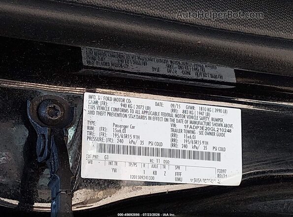 1FADP3E20GL210248 2016 FORD FOCUS Black Շարժիչի բաժամունքի տեսք