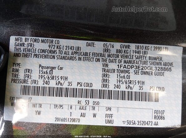 1FADP3E20GL328865 2016 FORD FOCUS Gray Vista del compartimento del motor