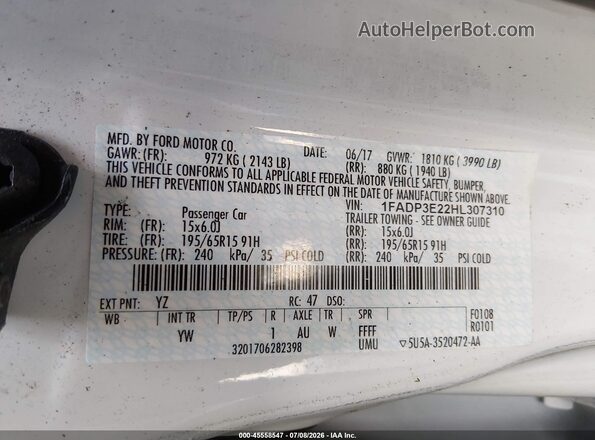 1FADP3E22HL307310 2017 FORD FOCUS White Շարժիչի բաժամունքի տեսք
