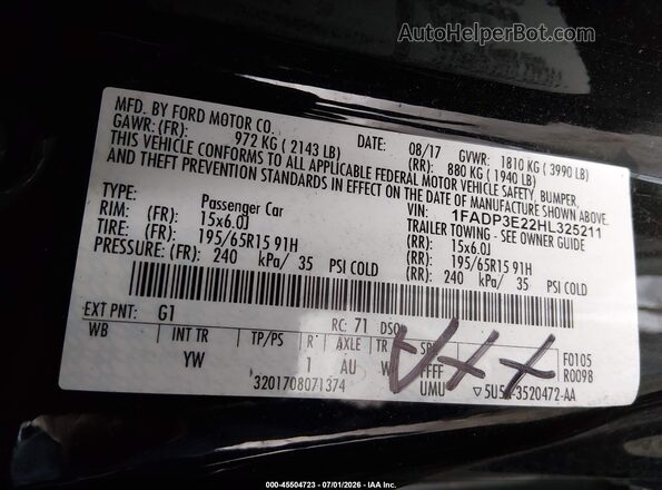 1FADP3E22HL325211 2017 FORD FOCUS Черный Вид подкапотного пространства