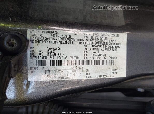 1FADP3E24GL336063 2016 FORD FOCUS Gray ძრავის განყოფილების ხედი