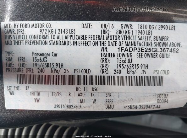 1FADP3E25GL367452 2016 FORD FOCUS Gray Շարժիչի բաժամունքի տեսք