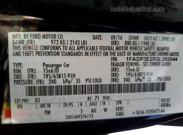 1FADP3E25GL392044 2016 FORD FOCUS Black Вид підкапотного простору