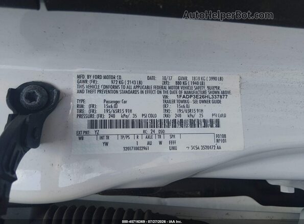 1FADP3E26HL337877 2017 FORD FOCUS White ძრავის განყოფილების ხედი