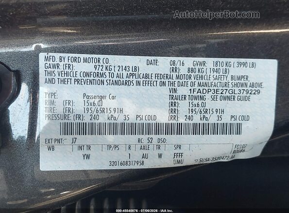 1FADP3E27GL379229 2016 FORD FOCUS Серый Вид подкапотного пространства